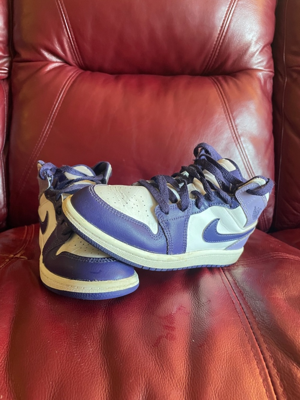 Jordan Kids Purple and White Low-Top Sneakers with Swoosh